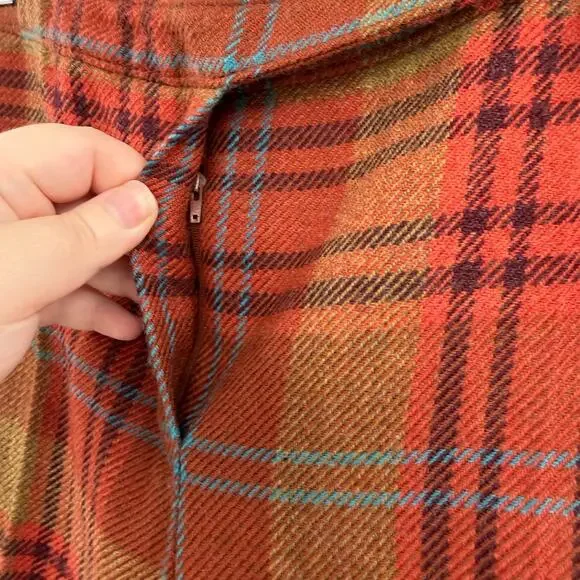 Valentino Plaid Wool Pants Red Brown Straight Leg Cuffed Trouser Womens 4 - Picture 6 of 15